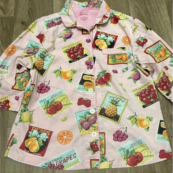 Nick & Nora Other - Nick & Nora Women Medium Cotton Pajama Top Shirt Fruit Print Button Up Sleepwear